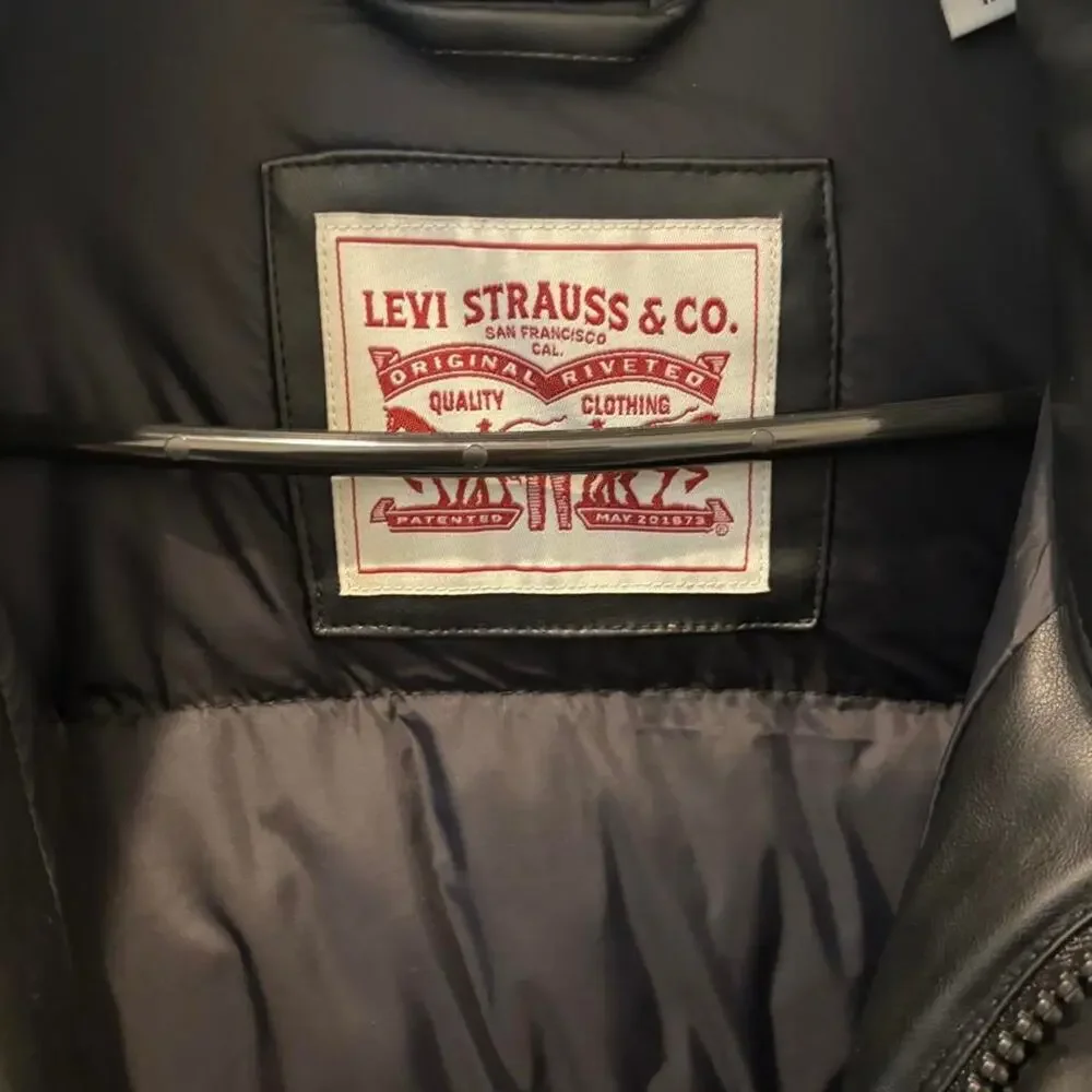 Levis black leather puffer jacket